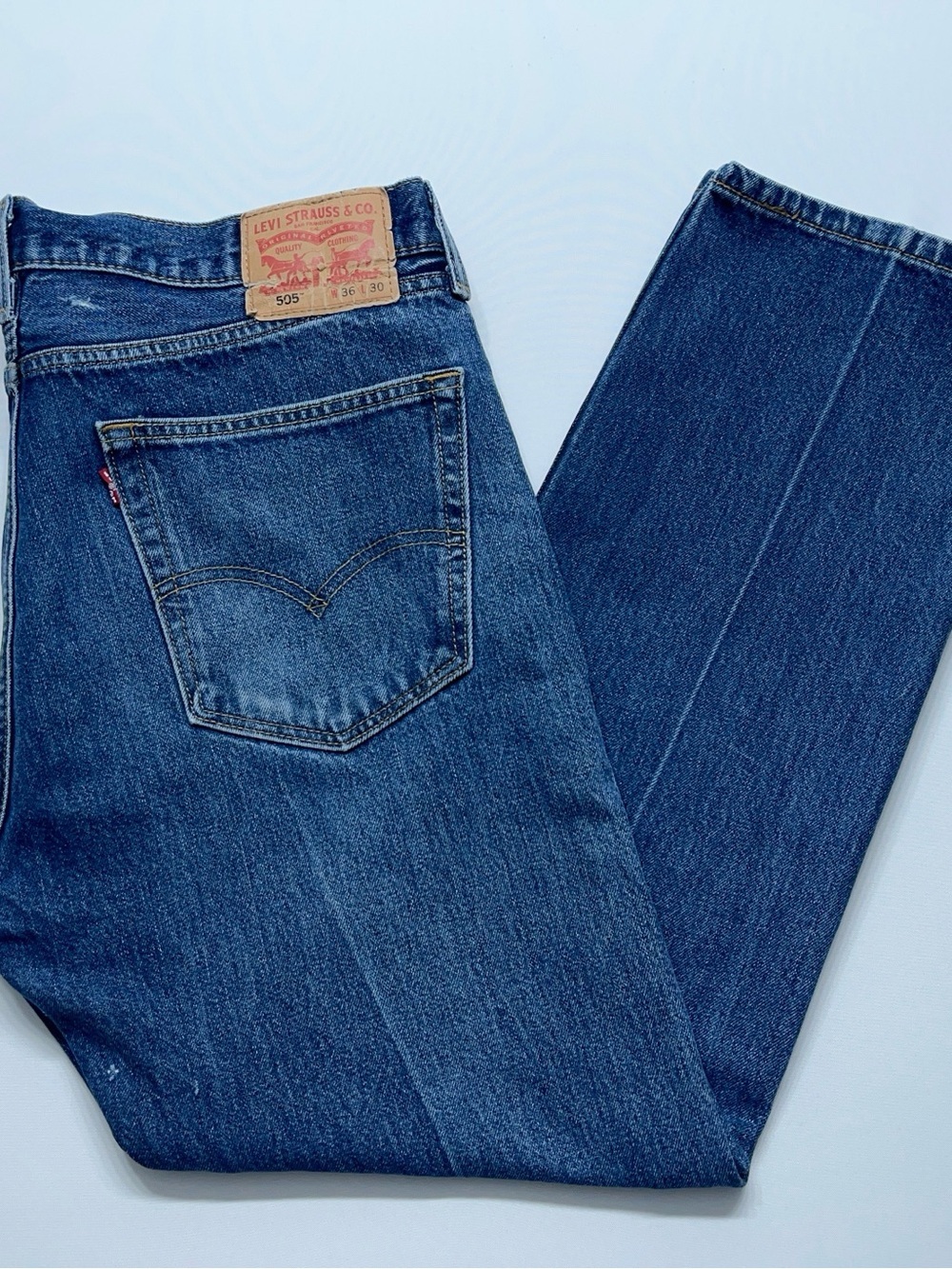 Levi’s 505 Jeans Mens 36x30 Blue Denim Custom Bead - Picture 2 of 16